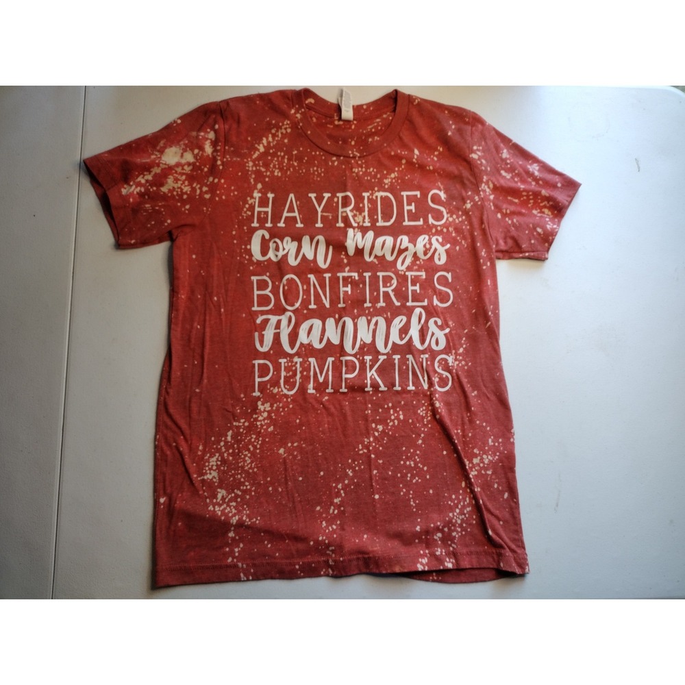 Fall Vibes Bleach Dye T-Shirt Hayrides Bonfires Pumpkins‎ Women's Medium